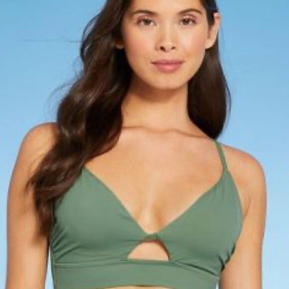 Shade & Shore Women's Longline Cut Out Bikini Top Size 34B or 34D Wasabi Green - Picture 6 of 14